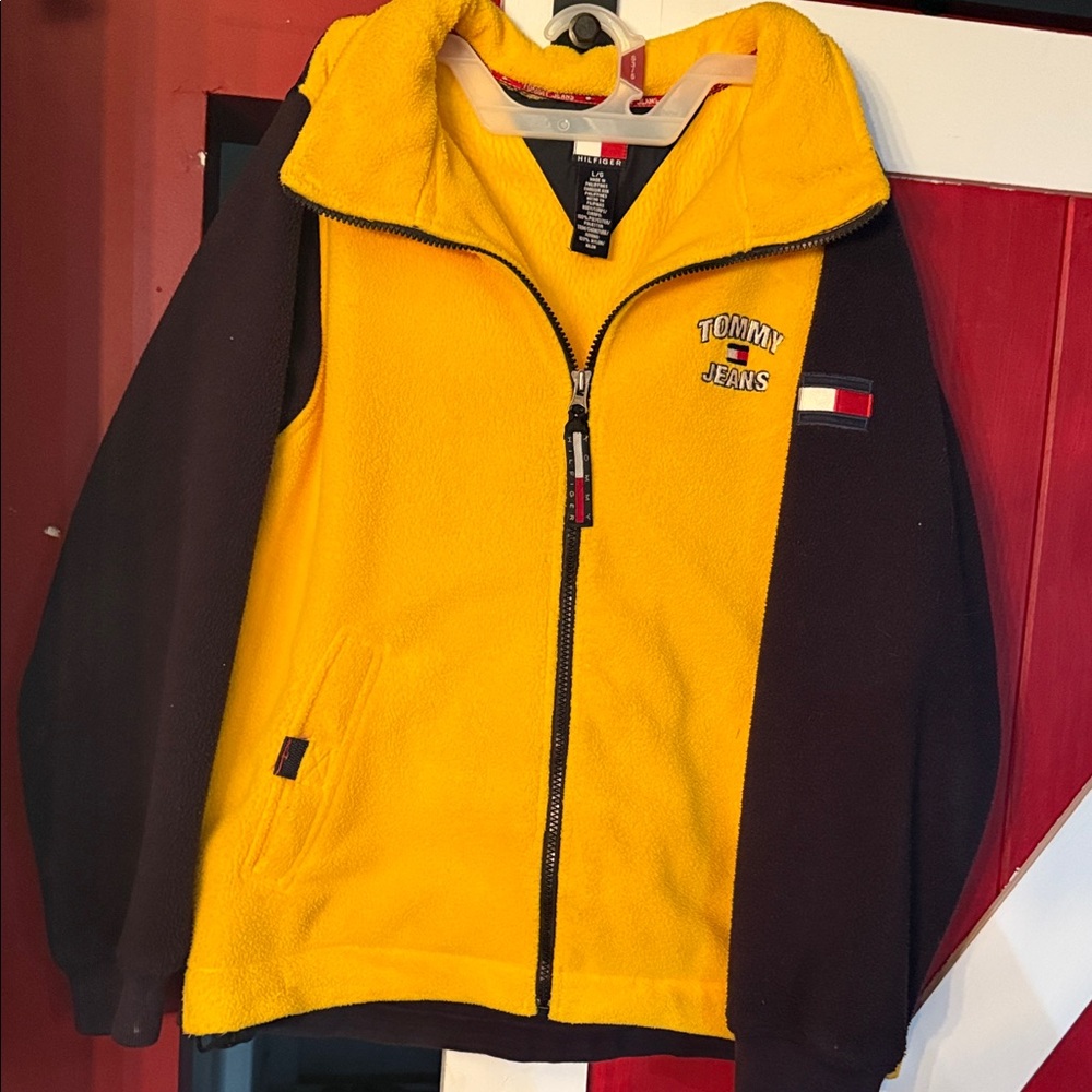 Vintage Tommy Hilfiger Jeans Yellow Fleece Sweatshirt- Fits like a Medium